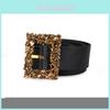 Vintage Artistic Faux Leather Ladies Belt With Gold Buckle For Office And Casual Wear