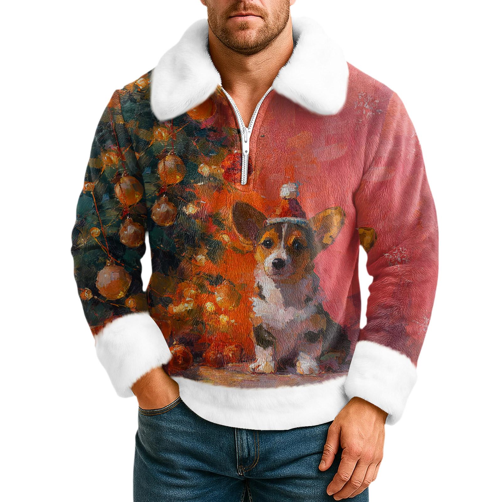 

Men s Leisure Half Zipper Flip Collar Hoodie L