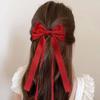 Vintage Solid Color Ribbon Double Bowknot Clip Pin For Women Girls Korean Big Bow Long Tassel Barrettes Hair Accessories