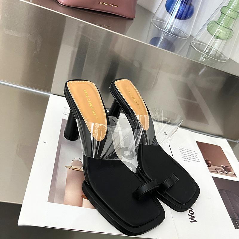 

Премиальные сандалии с квадратным носком, толстым каблуком и высоким каблуком, женские летние сандалии-мюли с прозрачными крутыми шлепанцами, женская уличная обувь 40 зелёный