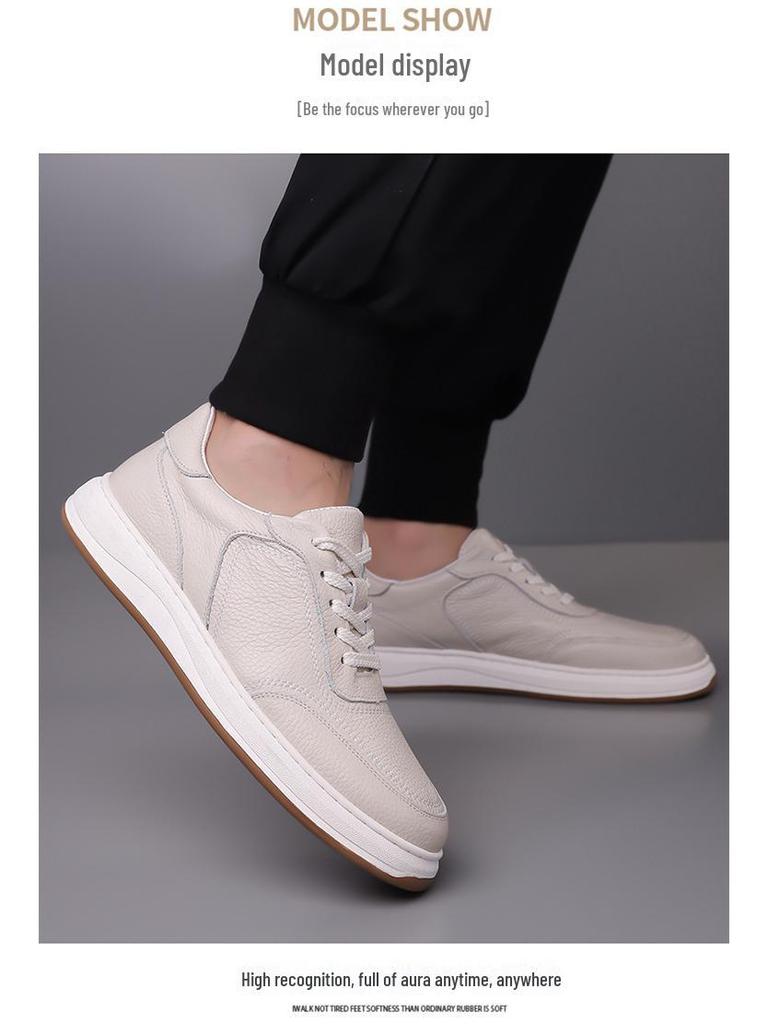 Men's 2024 Autumn Soft Leather Casual Sneakers - Soft Sole White Cowhide Shoes