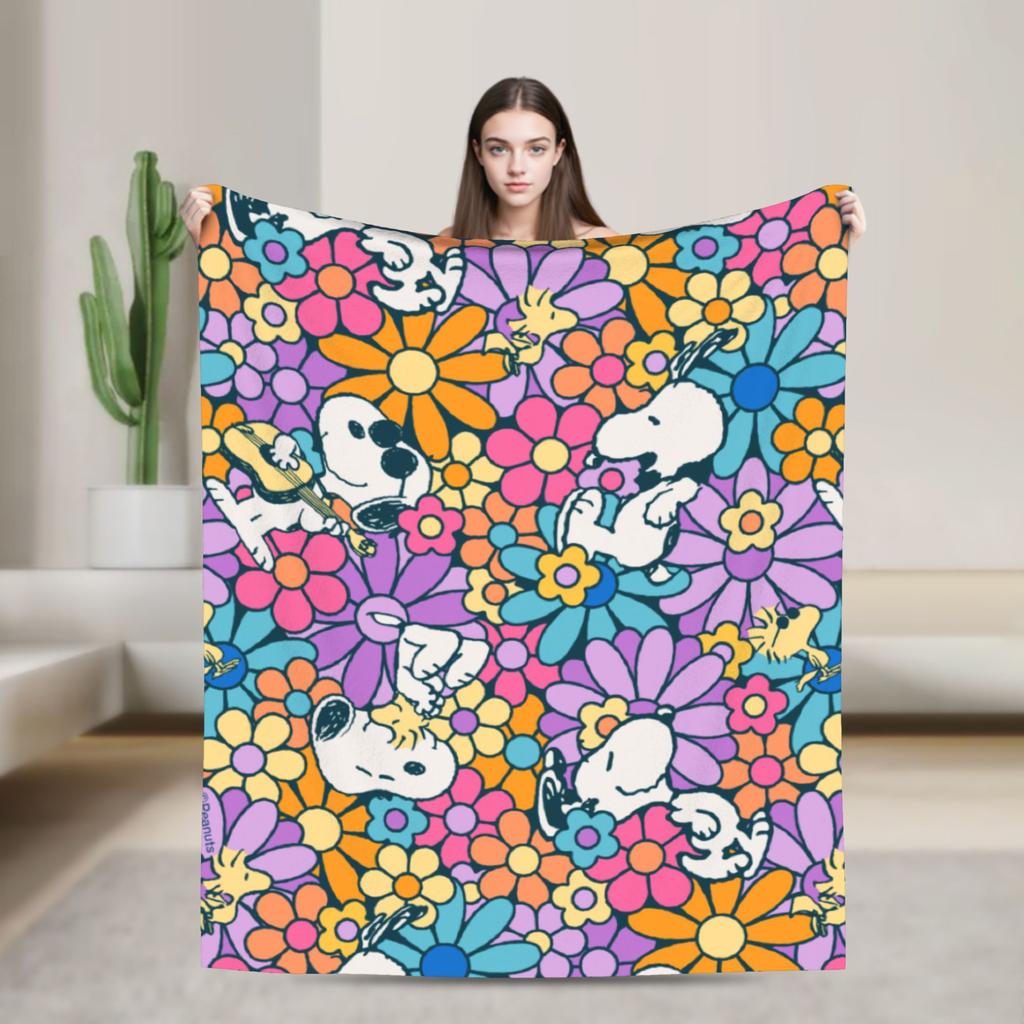 Snoopy Listen to music Blankets Fleece Spring Autumn Cartoon  Multifunction Super Warm Throw Blanket for Home Plush Thin Quilt