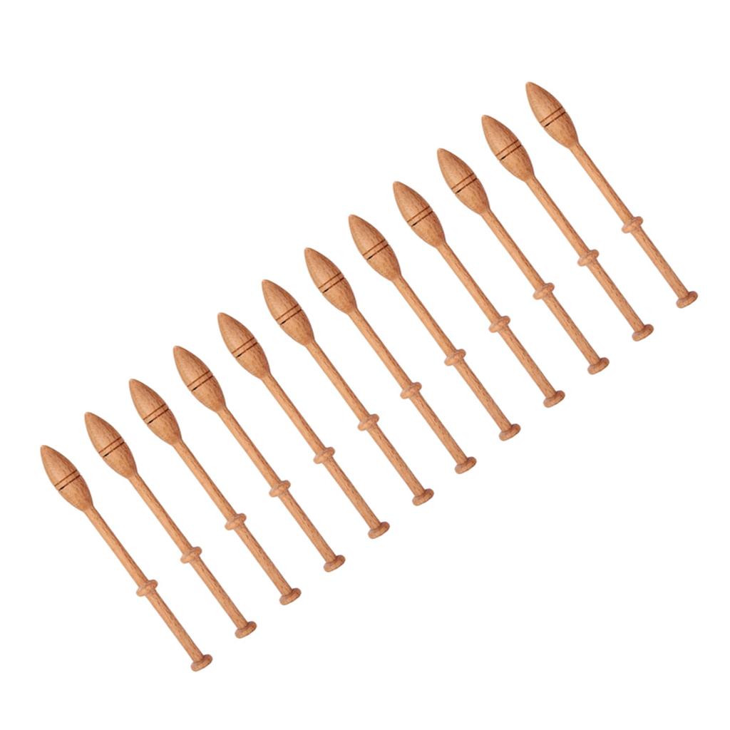 12Pcs Lace Bobbin Wooden Antique Vintage French Artisan Craft Turned Wood Weaving Tools