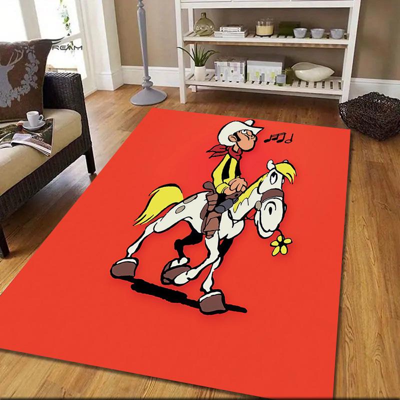 Lucky Luke2 Flannel Pattern Square Carpet,Area Rug,Carpet Rug for Living Room Bedroom Sofa Playroom Decor,Non-slip Floor Mat