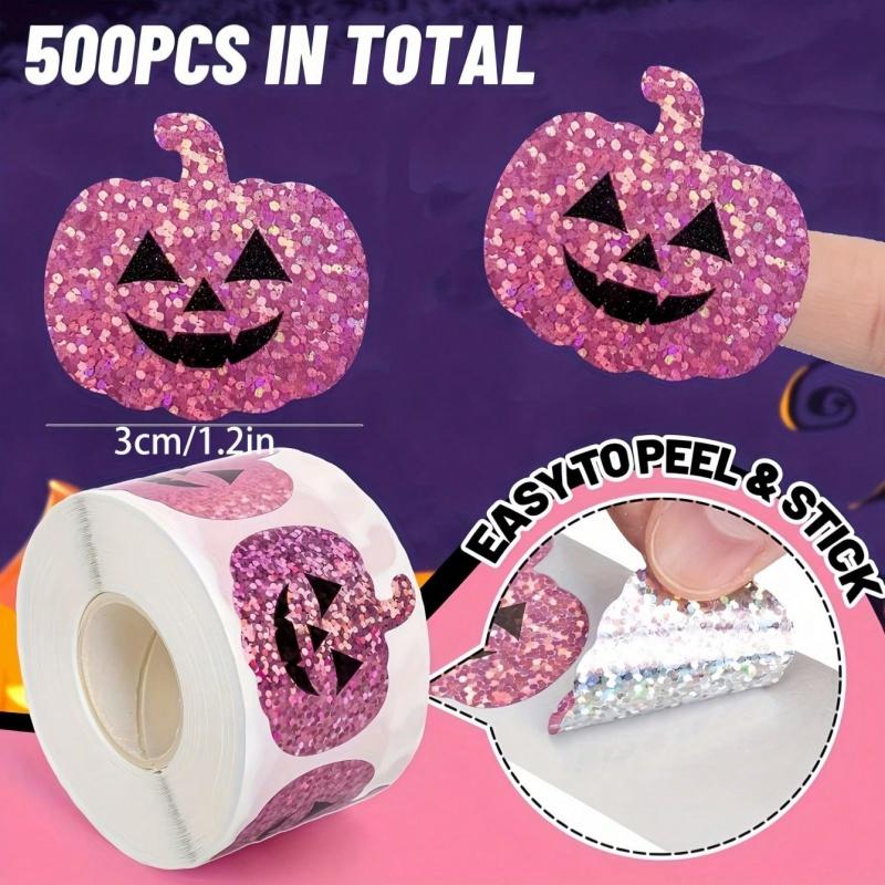 500 Stück 1 Rolle Halloween Laser Kürbis Siegelaufkleber, geeignet für Geschenkbox Umschlag Halloween Dekoration