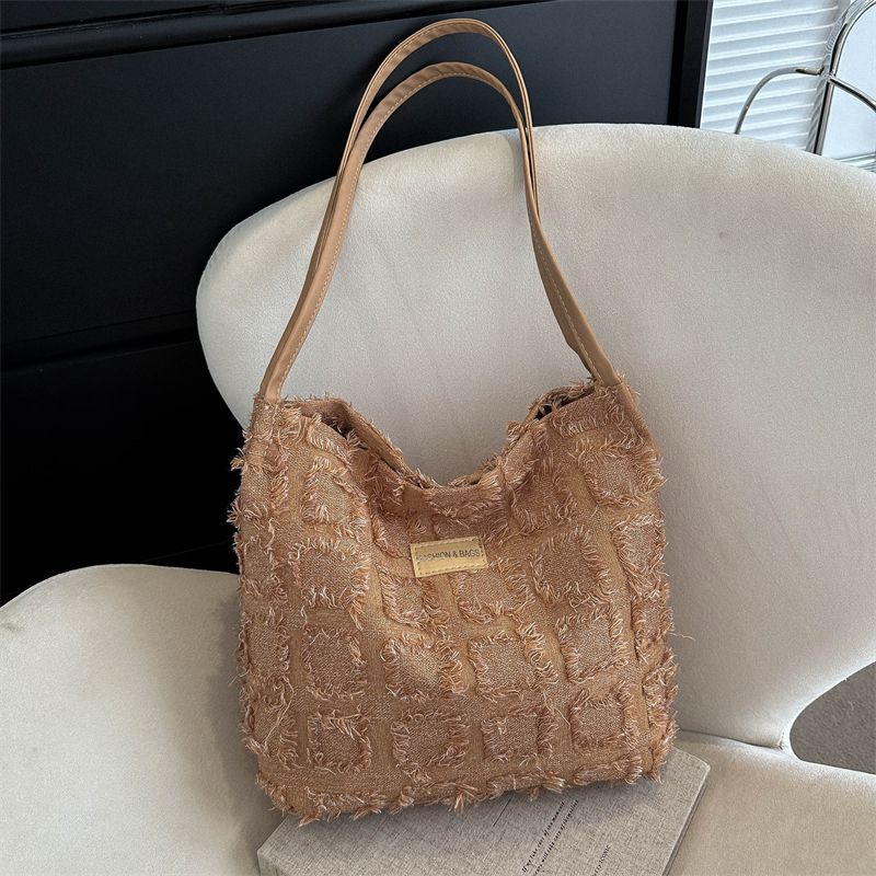 

Premium plaid bucket bag women s 2025 new trendy fashion shoulder bag women s bag large-capacity commuter tote bag no pendant