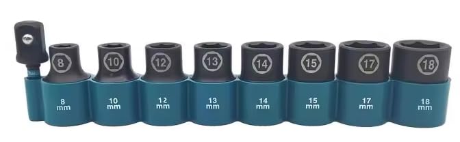 

Makita Impact Socket Set of with Socket Adapter and Holder 9, 1/2-inch (12.7mm) Drive, E-16623, 1/4-inch (6.35mm) [Used]