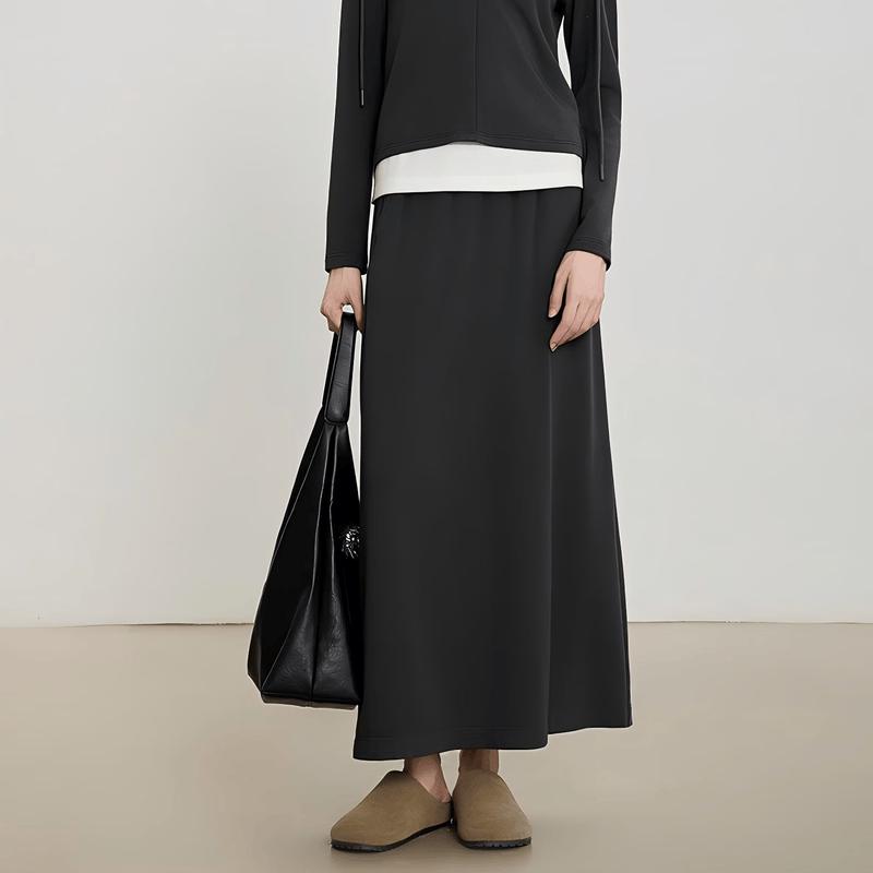 Gejin Drape Knit High-Waist Straight Midi Skirt L