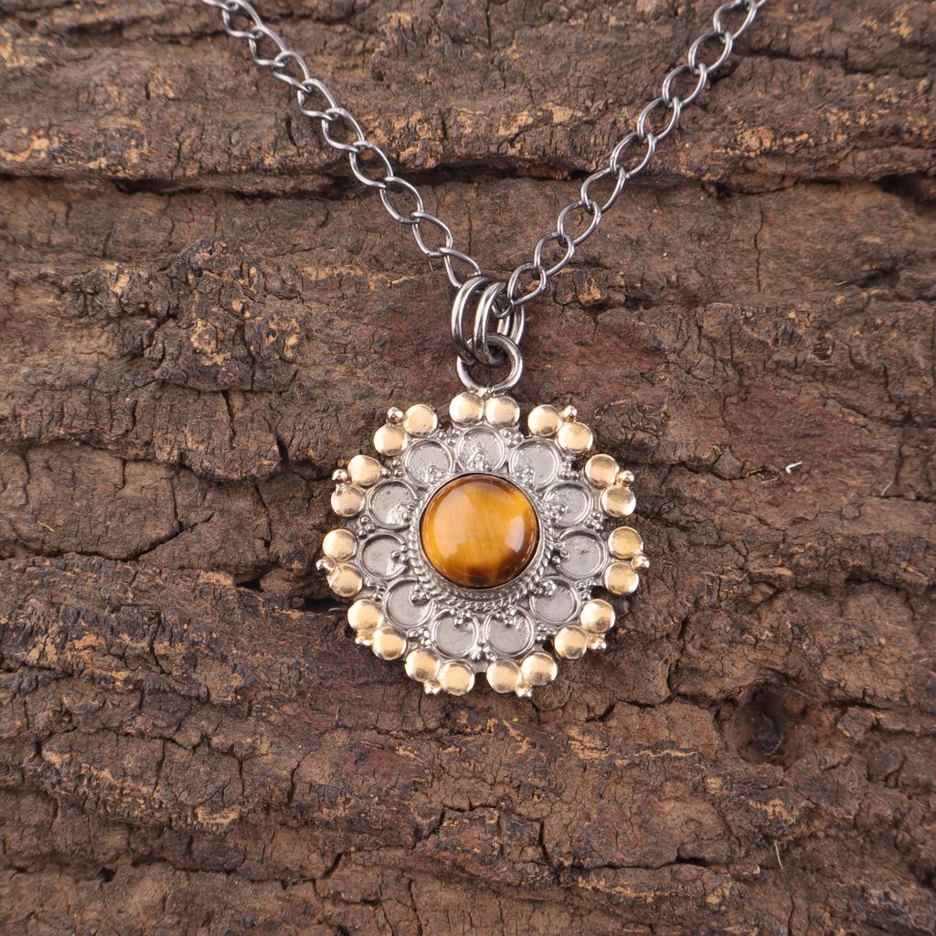 Gelbes Tigerauge Handgefertigter Edelstein Anhänger, 925 Massiv Sterling Silber Anhänger Antikschmuck, Anhänger für Verlobungsgeschenk