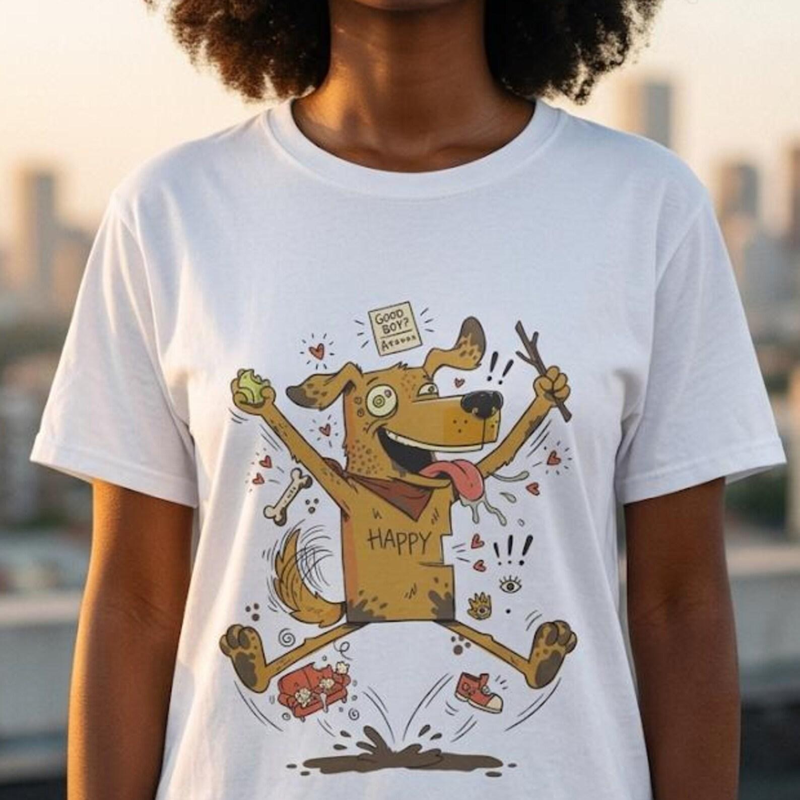 Happy Dog T-Shirt | Funny Good Boy Graphic Tee, Dog Lover Gift S
