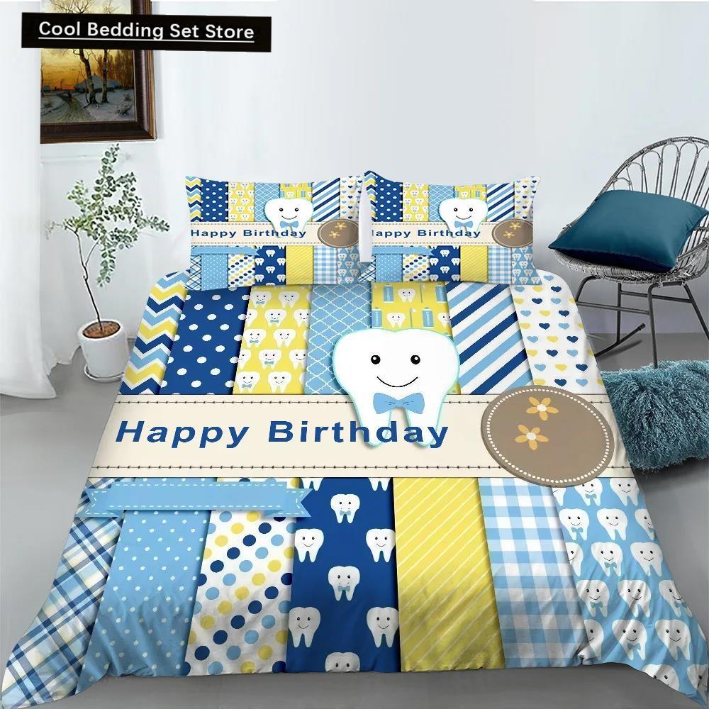 Cartoon Animal Happy Birthday King Queen Duvet Cover Cute Lion Bedding Set Kids Boys Girls Elephant 2/3Pcs Polyester Quilt Cover