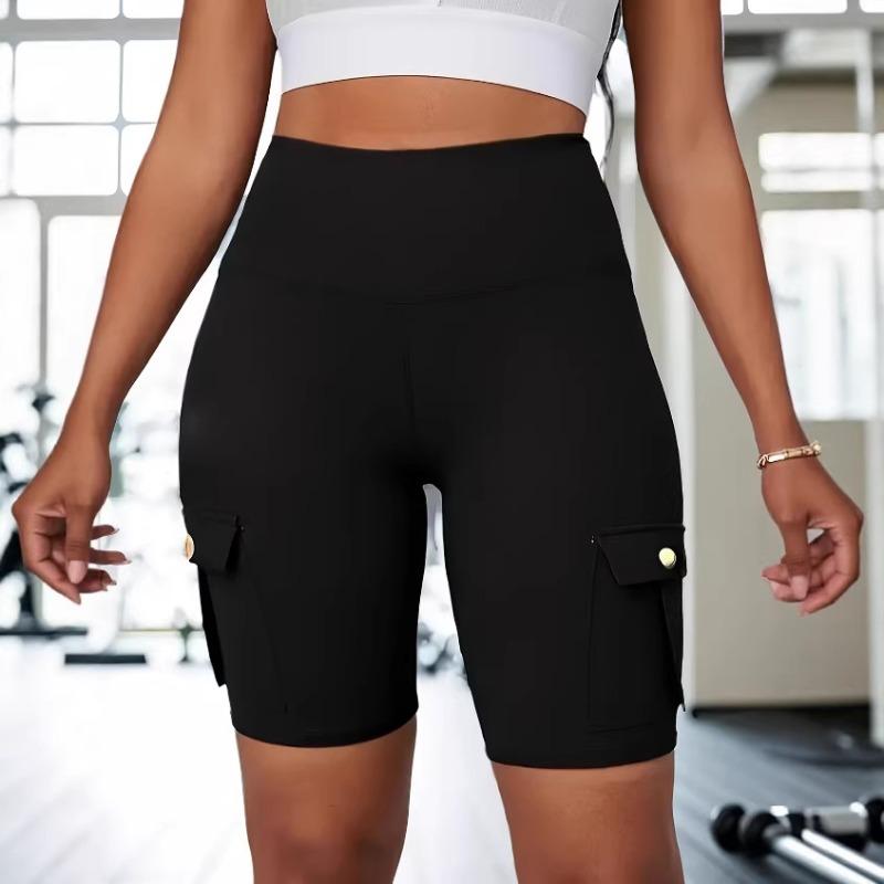 Women's Breathable Butt Lifting Yoga Shorts with Button Pockets Spring Summer Slim Fitness Shorts