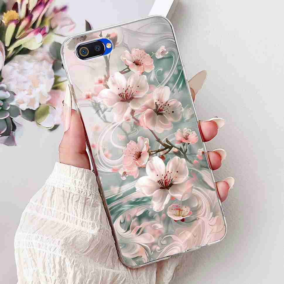 For Realme C2 RMX1941 6.1" Case Summer Fresh Mint Soft Silicone TPU Cover For Oppo Realme c2 C2 Luxurious Flowers Bumper Shell