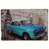 Art Mural Métallique Vintage Turquoise Rétro Rouge Voiture Classique Thème MOTEL Plaque Métallique pour Garage Salon Bureau Café Milieu