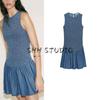 Summer Women Clothes Casual Style Back Slit Design Honeycomb Grid Sleeveless Round Neck Short Dress 4365280