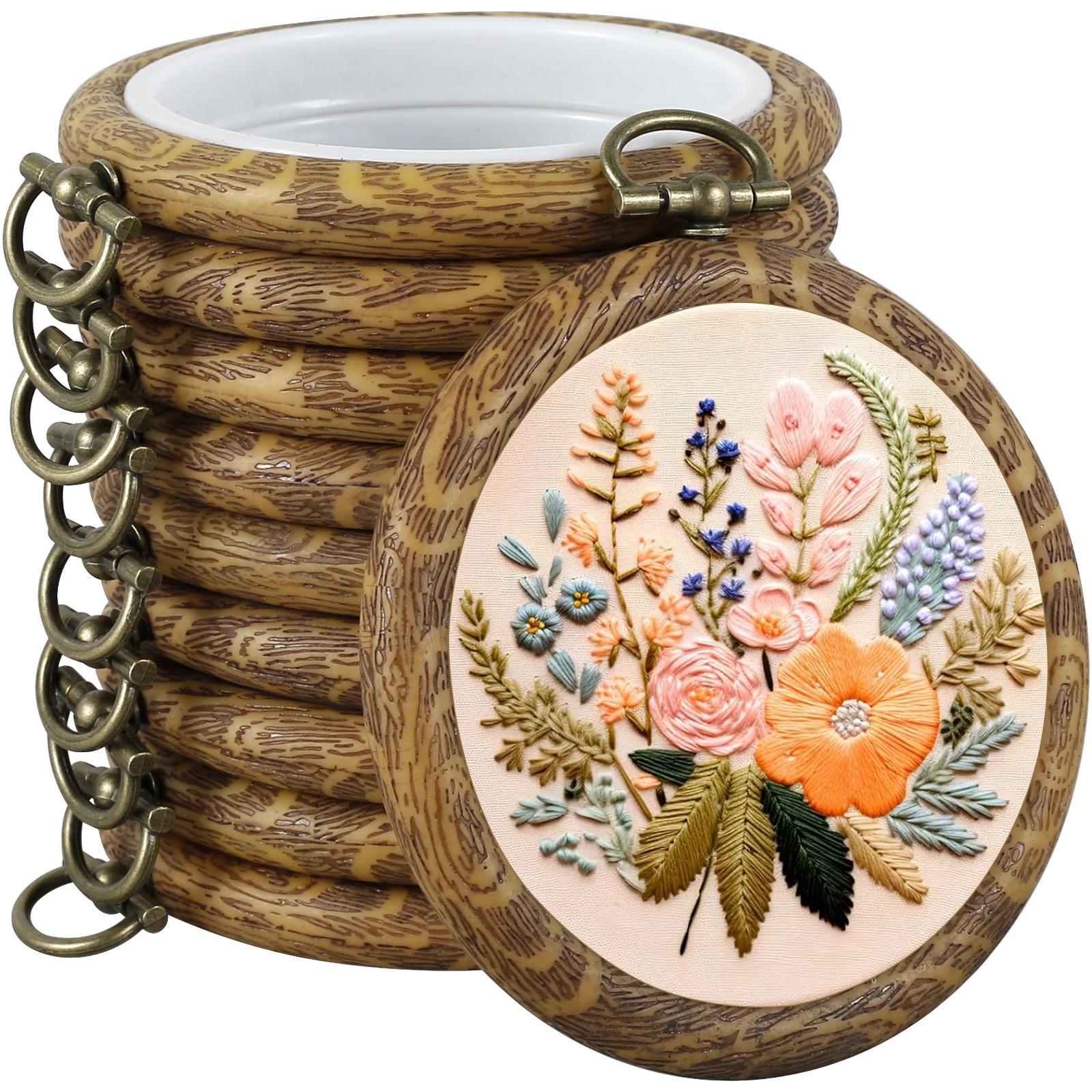 

10pcs Round Imitated Wood Embroidery Hoop Anti Slip Rubber Cross Stitch Hoop Ring Portable Circle Display Frame Diy Hand Sewing Embroidery Craft Hangi коричневый
