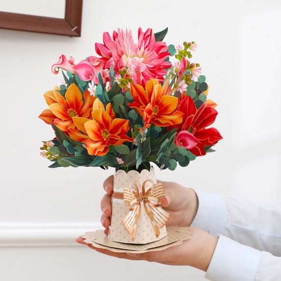 3D Pop-Up Blumenstrauß Grußkarte Sonnenblume Lilie Tulpe Nelke Blumenstrauß Karte für Muttertag Lehrertag Abschluss Jahrestag Geburtstag