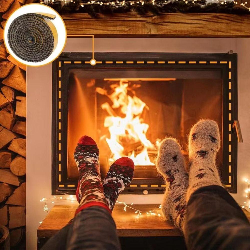 Self Adhesive Fireplace Seal Rope Fiberglass Flat Wood Stove Gasket Tape Heat Resistant Stove Sealing Rope Indoor Wood Burning