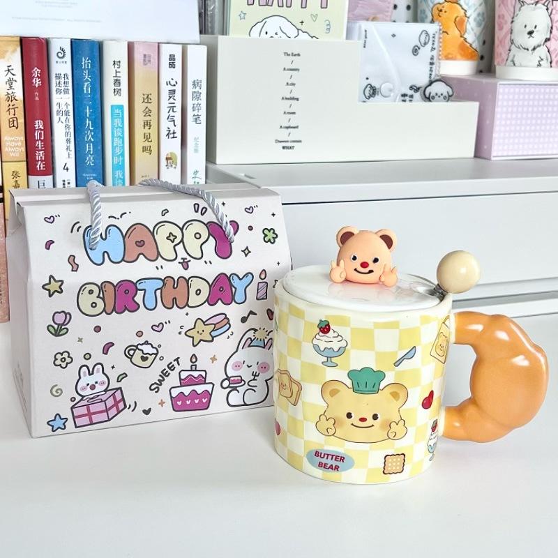 Cute Bier Butter Bear Ceramic Mug Girls High-value Drinking Cup Couple Birthday Gift Souvenir