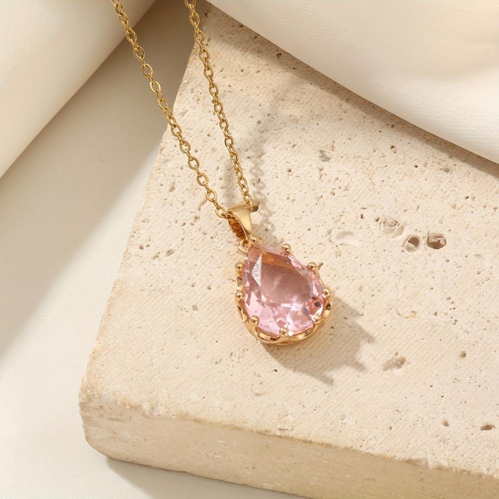 Fashion Drop Shape Zirconia Pendant Necklaces for Women Sparkling Golden Stainless Steel Necklace Jewelry