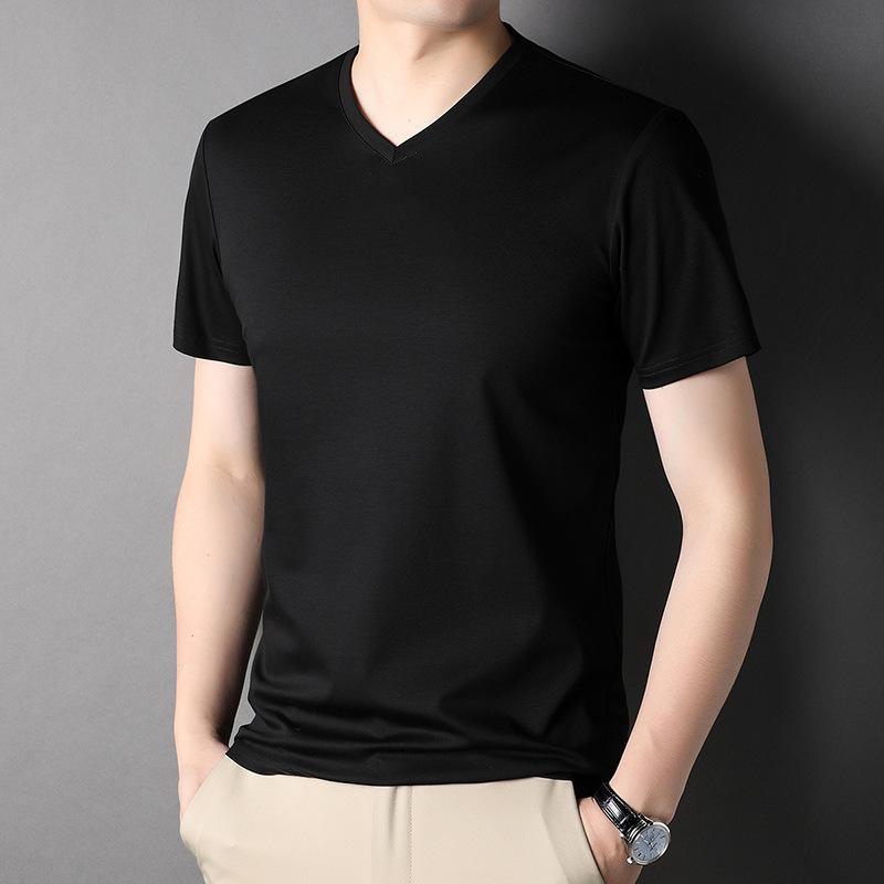 Solid Color Mulberry Silk Short-sleeved T-shirt Men's Round Neck Mercerized Cotton Half-sleeved Men's Thin Trendy T-shirt