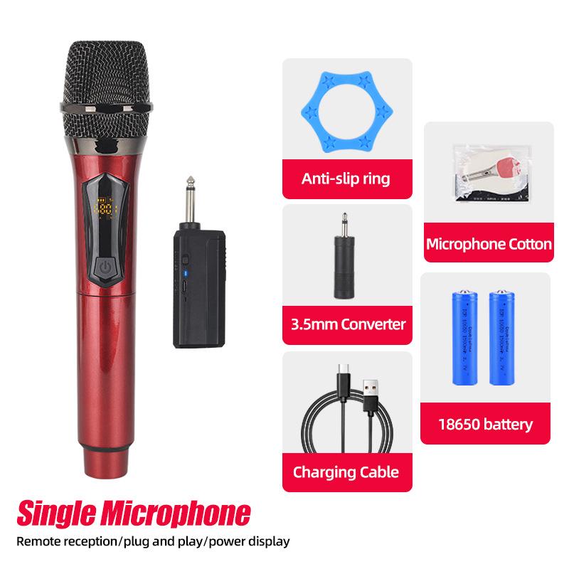 Rechargeable Wireless Microphone with Battery Display for Home KTV and Stage Live Streaming, Model One-to-Two Handheld.
