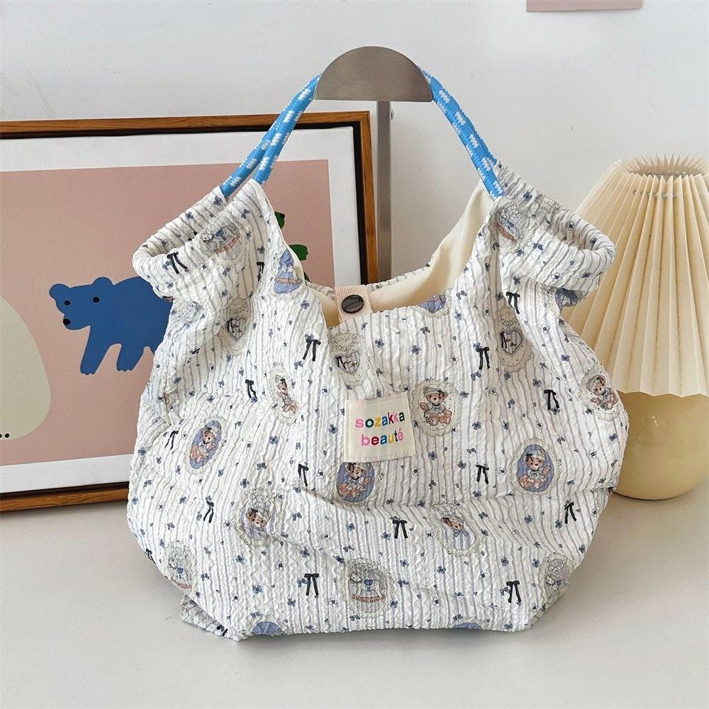 Large Capacity Korean Cartoon Embossed Canvas Tote Bag For Women Ideal For Beach Trips