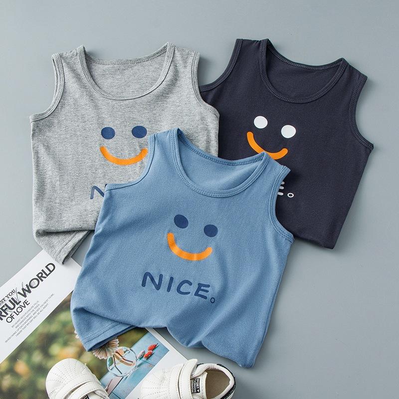 Summer New Children's I-shaped Vest for Small and Medium-sized Boys and Girls Cartoon Printing Crew Neck Single-piece Bottoming Top