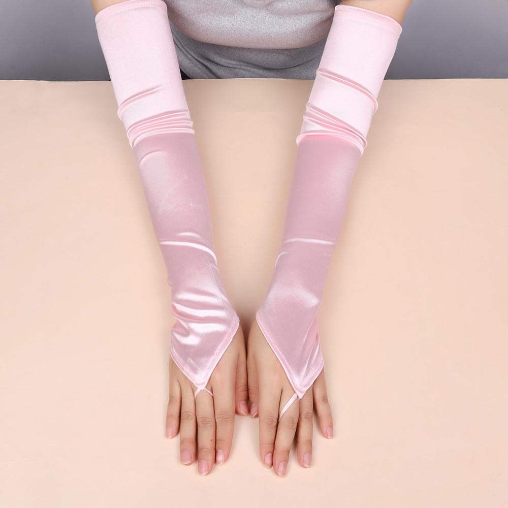Summer Satin Fingerless Gloves With Sunblocking Function For Dress Up And Events