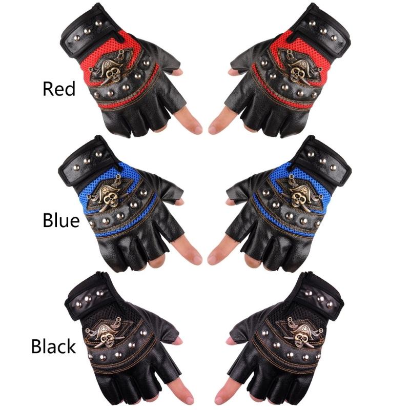 Studded Half-Finger Fingerless Driving Cycling Gloves Fall-proof Cool Skull Studded Summer Armor Hip-Hop Rock and Roll