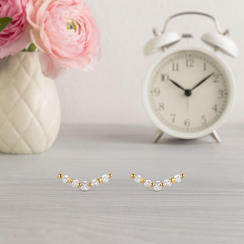 V-förmige Cluster-Ohrstecker - 925er Sterlingsilber, Gold plattiert