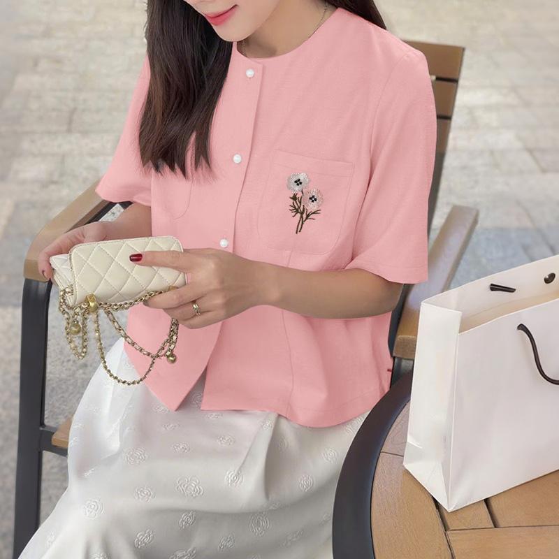 ZANZEA Women Floral Embroidery Casual Round Neck Short Sleeve Blouse