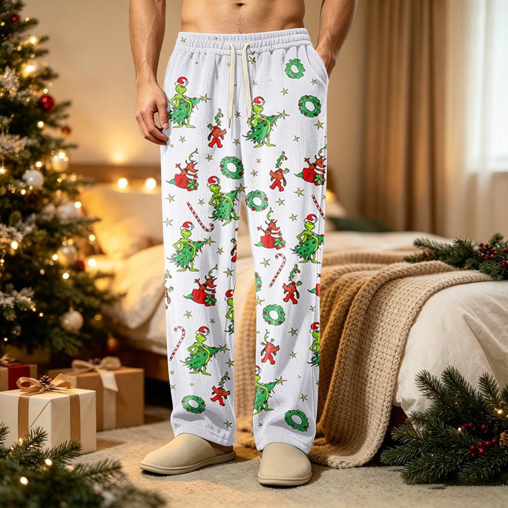 Men's Christmas Print Casual Pants with Pockets Color Trousers
