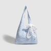 2025 New Summer New School Style Bubble Plaid Canvas Bag Fresh Shoulder Large Capacity Versatile Tote Bag Tide