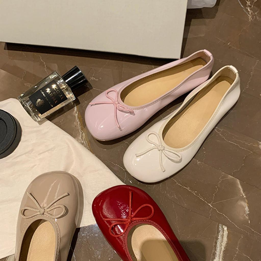 Grape mother studiolee spring and autumn versatile gentle round head bow shallow mouth Korean version flat single shoes women's shoes summer