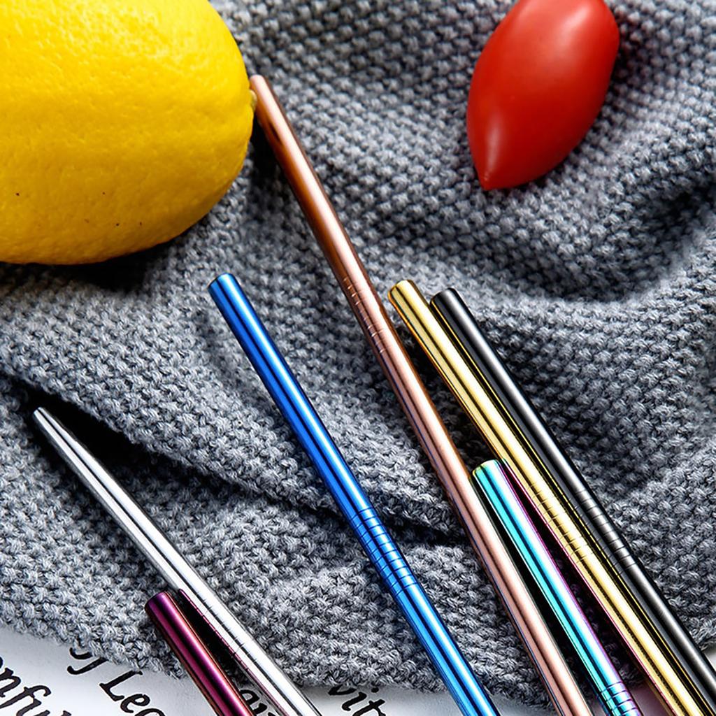 Stainless Steel Reusable Drinking Straws Set with Cleaning Brush Eco-Friendly Durable Metal Straws for Home Bar Kitchen Use