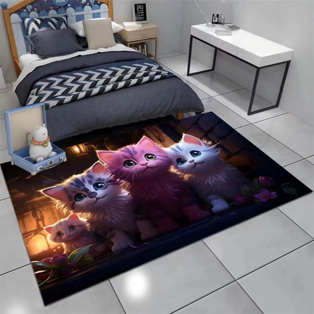 Bedroom Bedside Blanket Crystal Velvet Soft Cat Cartoon Carpet Household Living Room Dirt-resistant Floor Mat