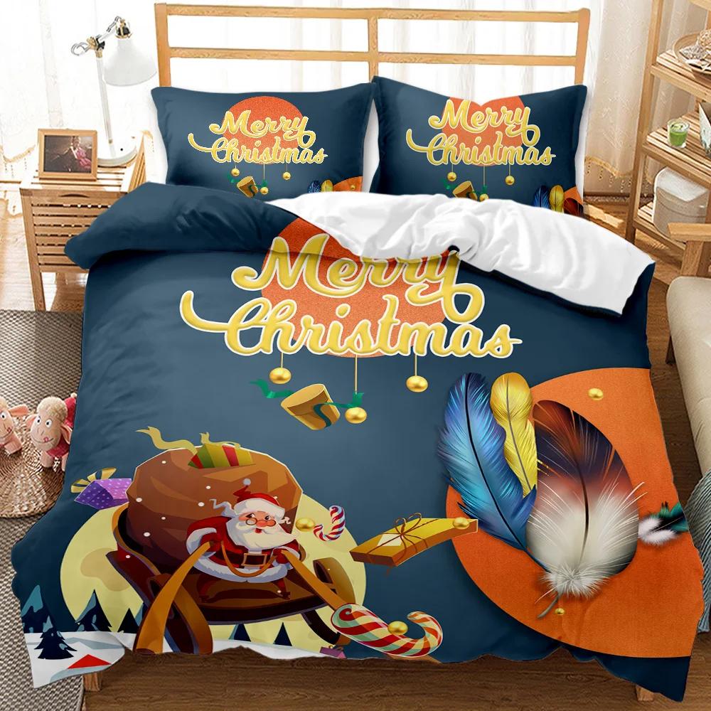 Christmas Duvet Cover Set Holiday Twin Bedding Set with Santa Print for Kids Teens Double Queen King Size Polyester Qulit Cover