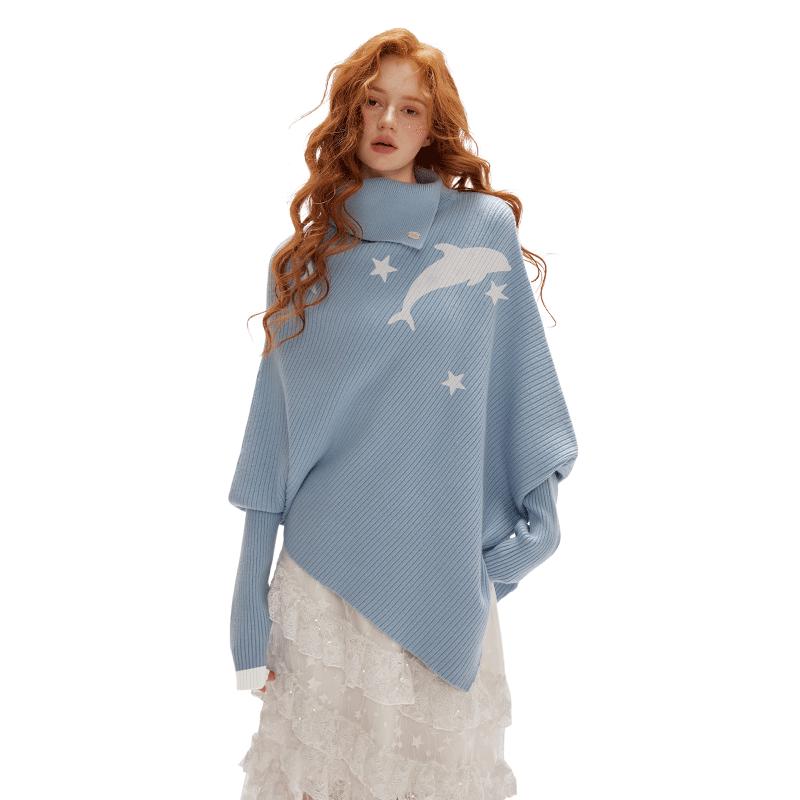 UNIFREE Women s High-Neck Batwing Cape Sweater S