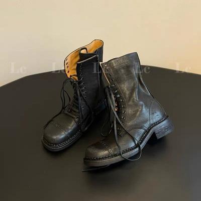 Women's Ankle Boots Lace-up Girl Cowboy Motorcycle Trend New Rock Punk Low Heel Designer Shoes Round Toe Leather Boots