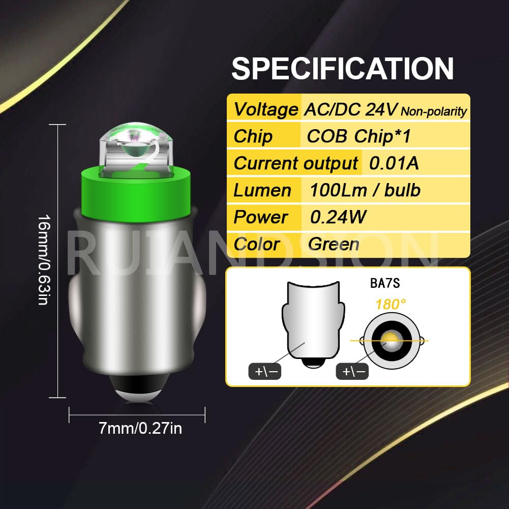 Ruiandsion BA7S Dashboard Light LED Bulb 24V Green Instrument Light