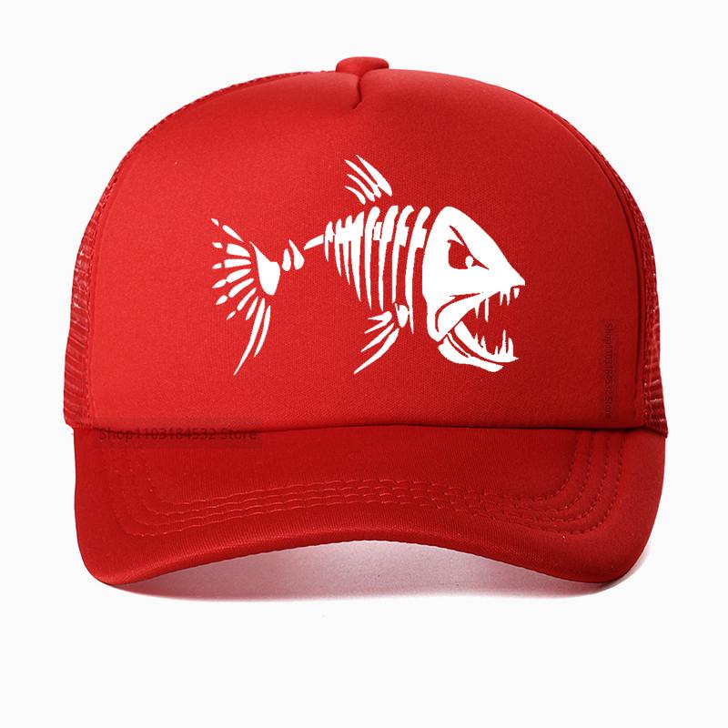 Cartoon Fish Bones Mesh Baseball Hat Men Outdoor Fishing Skeleton Fish Bone Adjustable Caps Women Sun Hat Adjustable