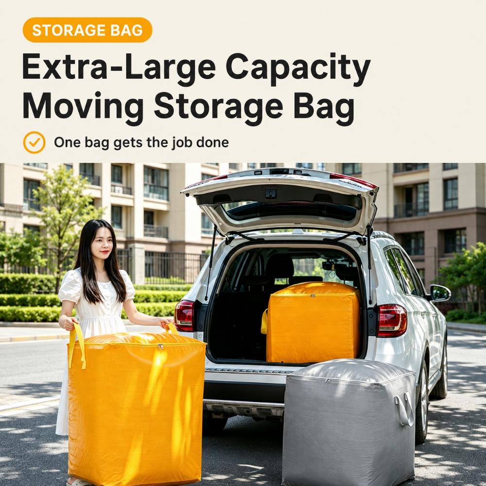 Large Capacity PE Moving Storage Bag with Reinforced Handles, Double Metal Zipper, Water-Resistant Durable Design