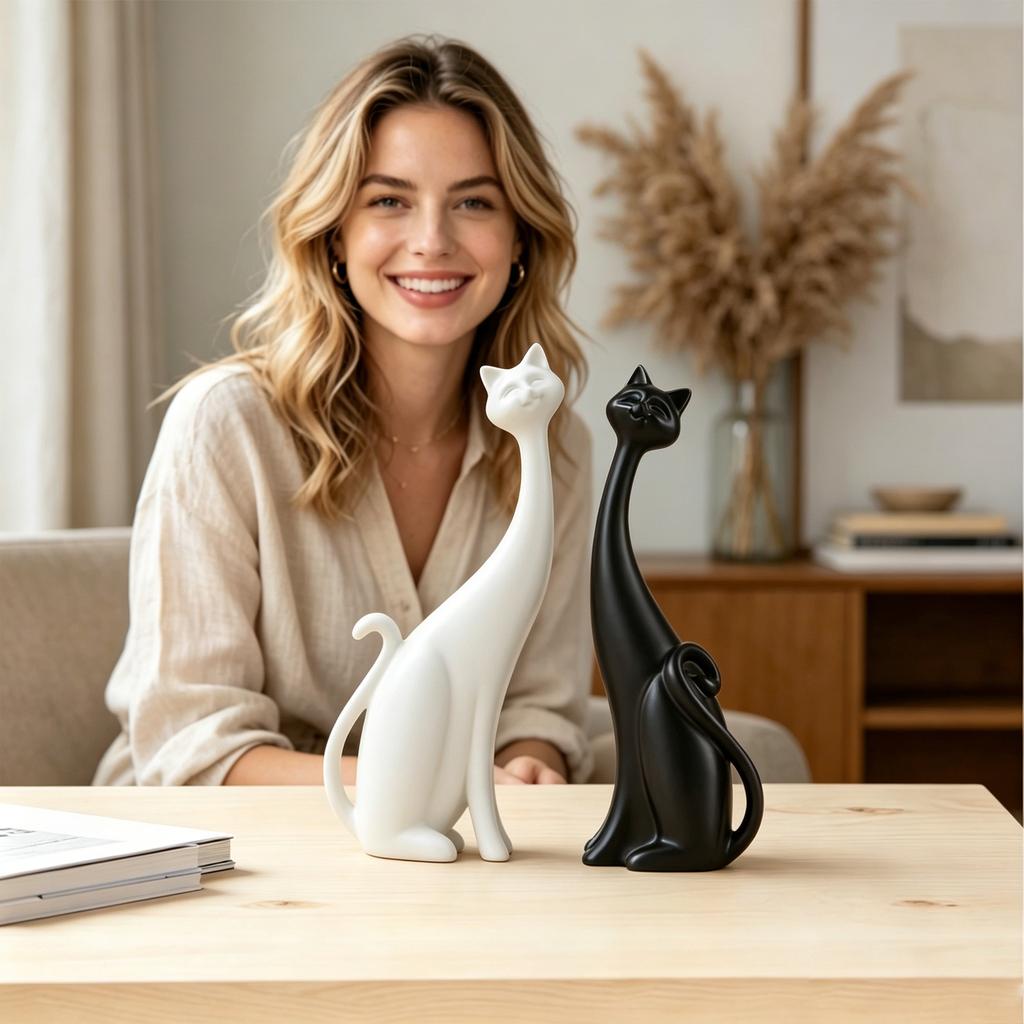Figurine Statuette en Résine de Chats Blottis, Jolie Paire d'Ornements Câlins pour Décoration Intérieure Étagère Affichage de Bureau Cadeau