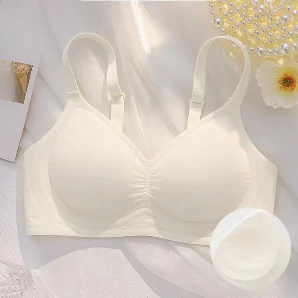 Women's Solid Color Seamless Bra Push-Up Outer Expansion Type Anti-Drooping Side Boob Control Wire-Free Underwear