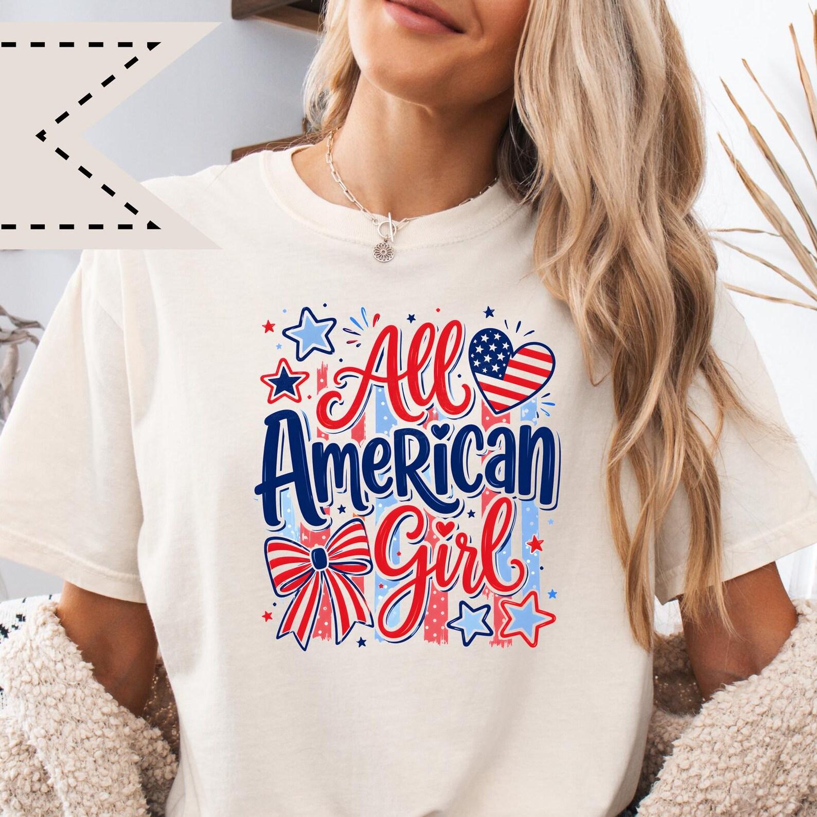 Comfort Colors® All American Girl Top, Patriotic 4th of July Summer Tee, American Girl Dream Graphic Tee, Independence Shirt L