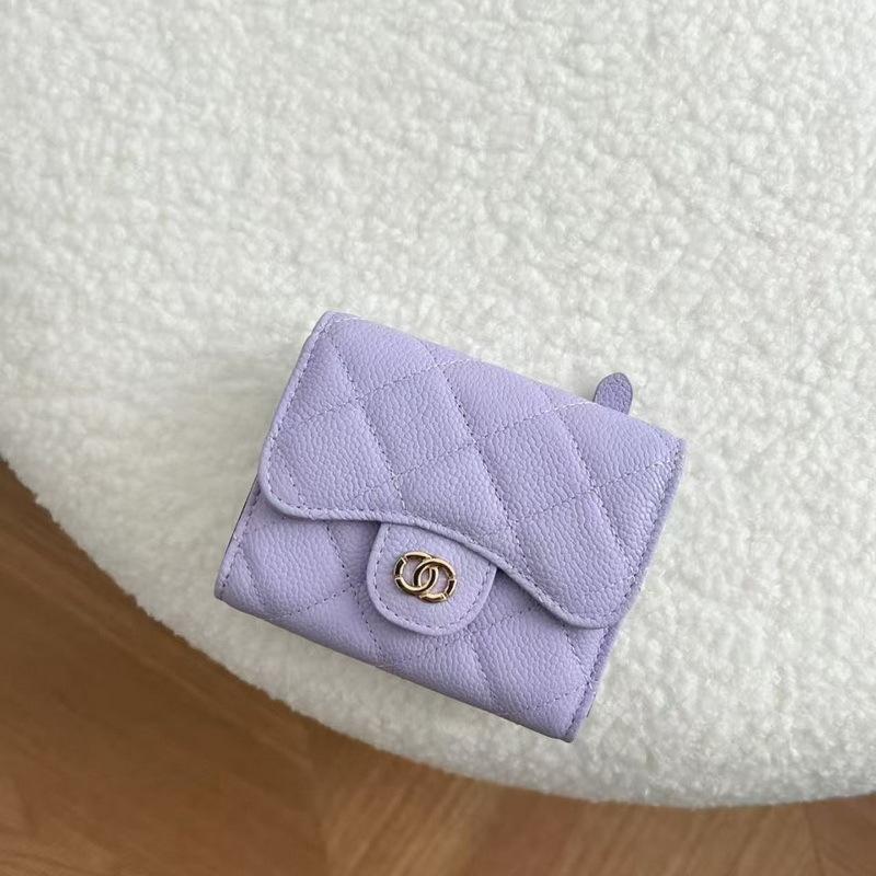 2026 New Caviar Patterned Cowhide Long Three Fold Wallet Hand-held Bag Chain Strap Crossbody Genuine Leather Women's