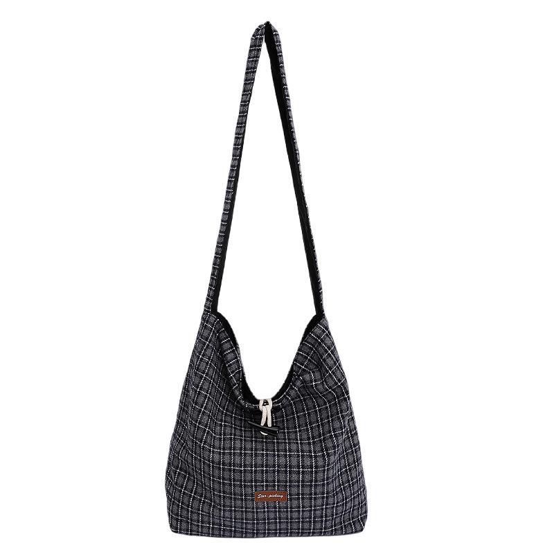 Korean Version of the Trend Plaid Tote Bag 2025 Autumn New Fashion Literary Style Shoulder Bag Trend Simple Double-sided Bag