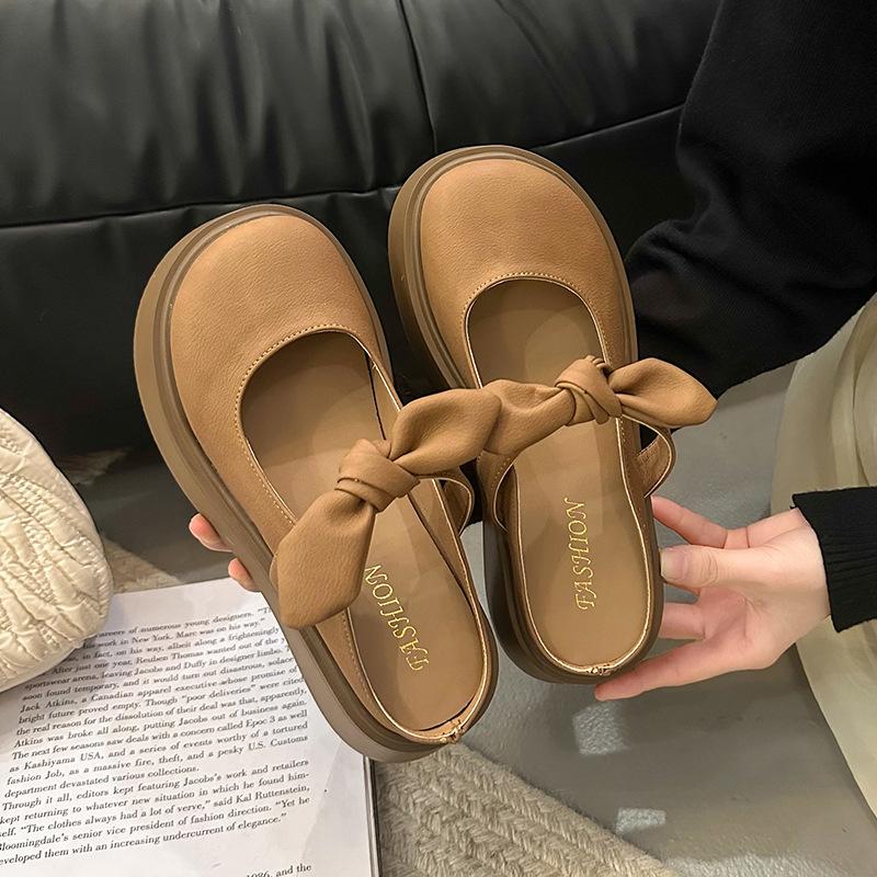 French Bow Bag Head Half Slippers Women's Outer Wear 2025 New Summer Thick Bottom with Skirt Mary Jane Cool Slippers