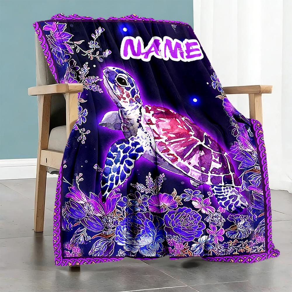 Purple Turtle Customize Your Name Blanket Cozy Customizable Blanket Soft Warm Cozy Versatile for Picnics Couch Sofa Seaside Four Seasons Universal